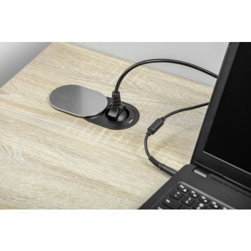GTV Slide kihúzható konnektor 1-es + 1USB schuko inox