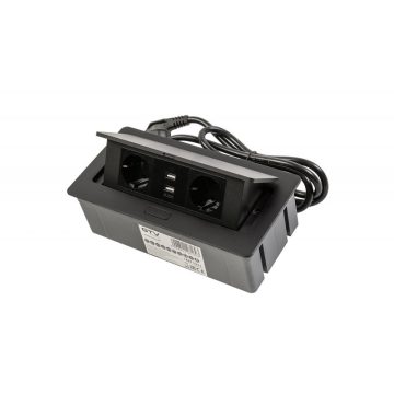   GTV Elosztó felnyíló+káb. SOFT 2-es+1USB + 1C type schuko fekete