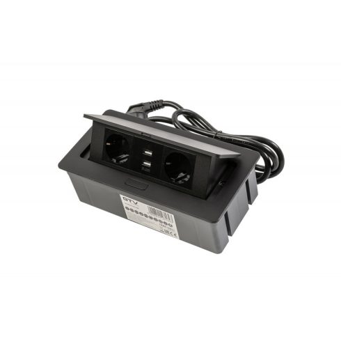 GTV Elosztó felnyíló+káb. SOFT 2-es+2USB schuko fekete