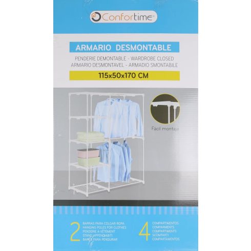 CONFORTIME mobil gardróbrendszerező állvány polccal, vállfatartó rúddal