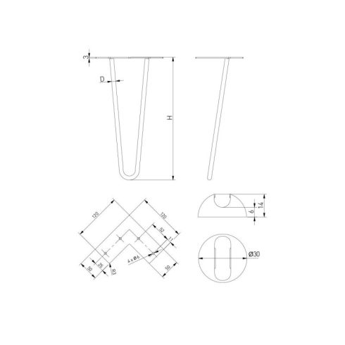 Asztalláb fém ARTO 2, 711 mm magas, fekete